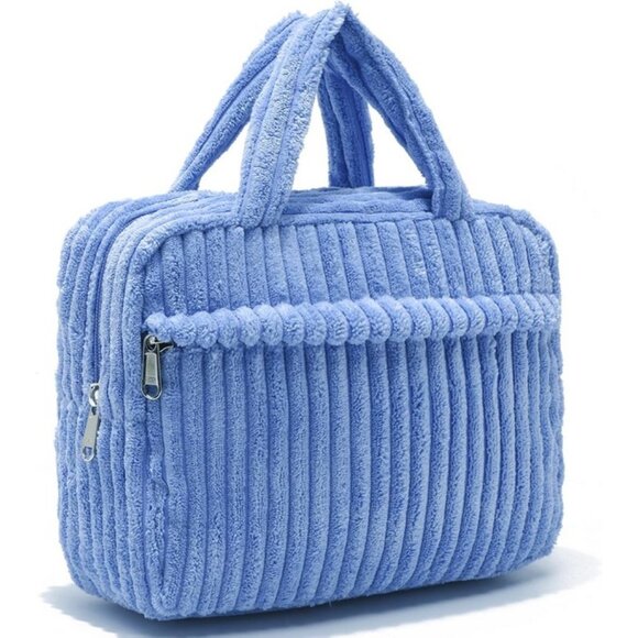 Makeup Bag for Women Girls Cute Corduroy Travel , Corduroy-Blue